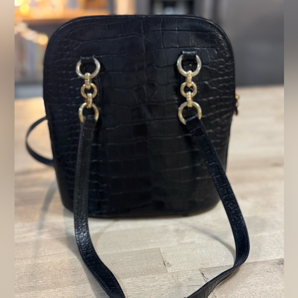 Saks Fifth Avenue Handbags - Saks Fifth Avenue Black Croc-Embossed top grain calf leather Crossbody Bag